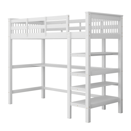 Kinderhochbett mit Ablagefächern und Unterbettschreibtisch
