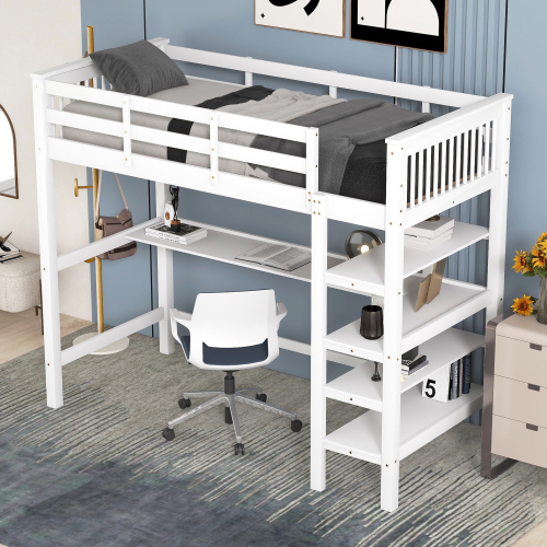 Kinderhochbett mit Ablagefächern und Unterbettschreibtisch