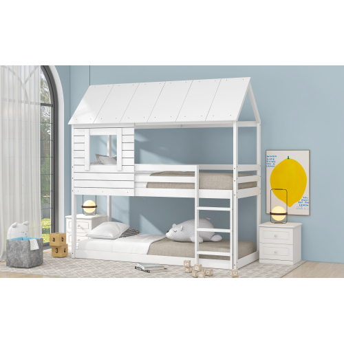 Kinderbett Holz Etagenbett 90 X 200 cm, Kinder hausbett mit Dach, Leiter und Lattenrost