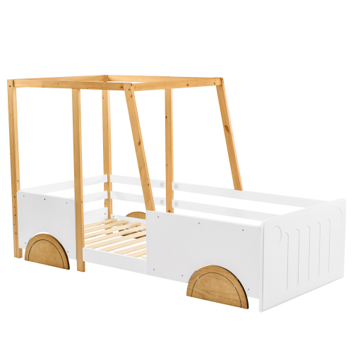 Autobett, Kinderbett mit MDF-Rädern, Rahmen aus Kiefer (90x200cm)