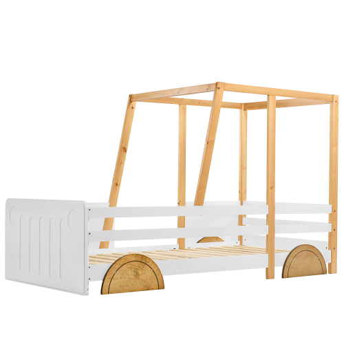 Autobett, Kinderbett mit MDF-Rädern, Rahmen aus Kiefer (90x200cm)