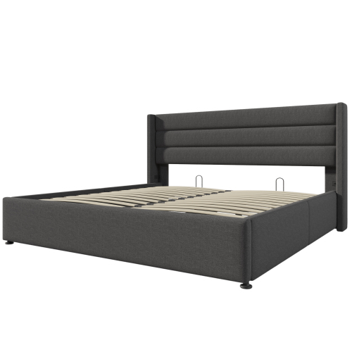 Hydraulisches Doppelbett aus Holzlatten-OKWISH