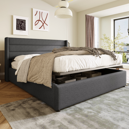 Hydraulisches Doppelbett aus Holzlatten-OKWISH