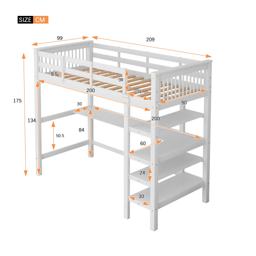 Kinderhochbett mit Ablagefächern und Unterbettschreibtisch