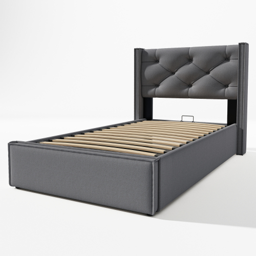 Hydraulisch Doppelbett Polsterbett,Bett mit Lattenrost aus Metallrahmen