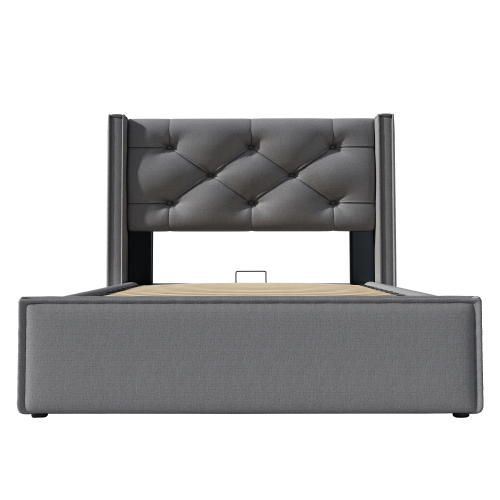 Hydraulisch Doppelbett Polsterbett,Bett mit Lattenrost aus Metallrahmen
