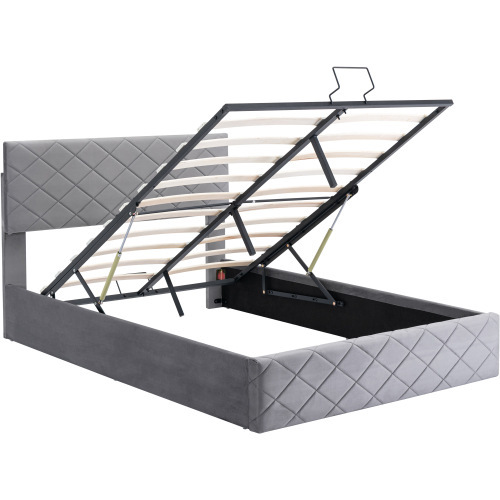 Polsterbett,Hydraulisches Funktionsbett mit Lattenrost und Stauraum,140*200, Einfach und elegant
