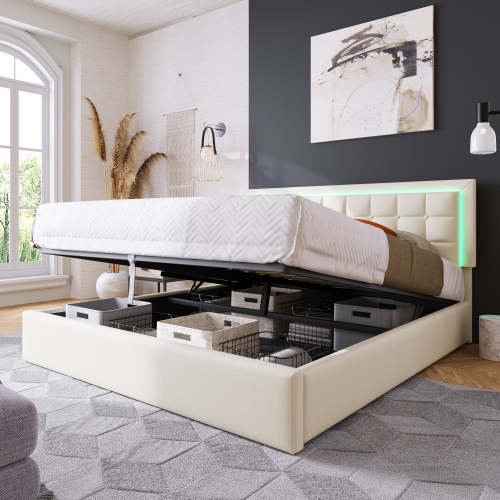 Polsterbett mit Lattenrost und Stauraum Doppelbett inkl. LED-Beleuchtungsleiste Bettg