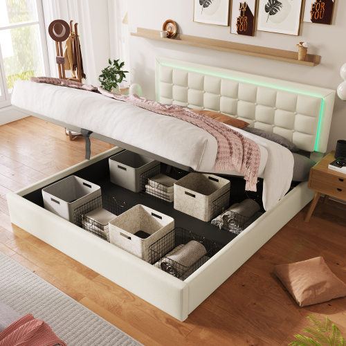 Polsterbett mit Lattenrost und Stauraum Doppelbett inkl. LED-Beleuchtungsleiste Bettg