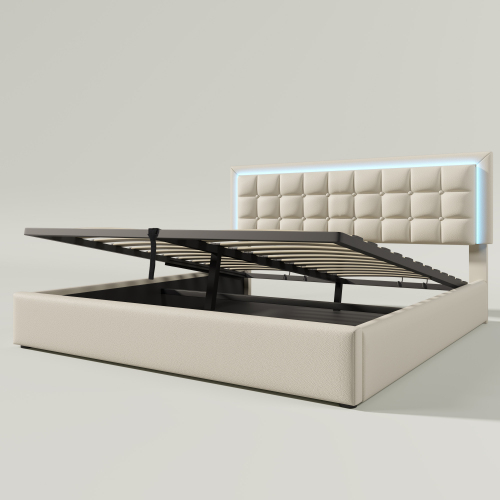 Polsterbett mit Lattenrost und Stauraum Doppelbett inkl. LED- , Funktionsbett Bezug aus Kunstleder