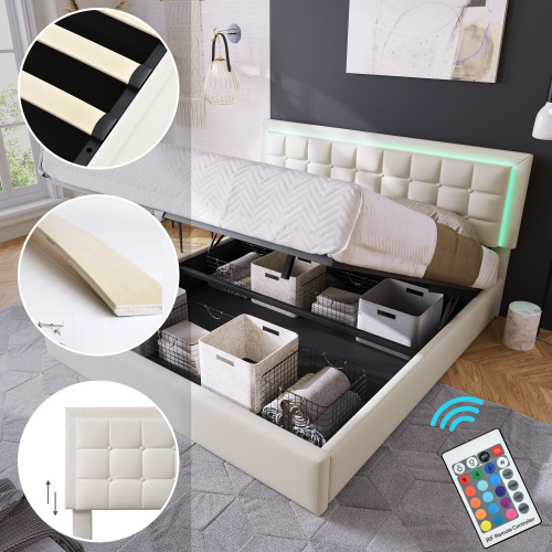 Polsterbett mit Lattenrost und Stauraum Doppelbett inkl. LED-Beleuchtungsleiste Bettg
