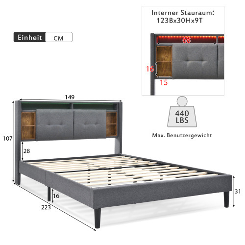Gepolstertes Doppelbett-OKWISH