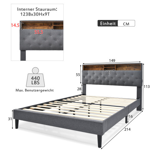 Multifunktionsbett mit Holzlattenrahmen-OKWISH