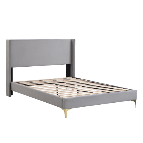 Polsterbett, Bett mit Lattenrost, hohes Kopfteil, gepolstertes Kopfteil, 140 x 200cm