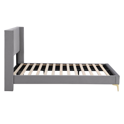 Polsterbett, Bett mit Lattenrost, hohes Kopfteil, gepolstertes Kopfteil, 140 x 200cm