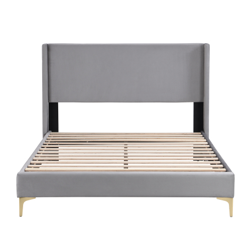 Polsterbett, Bett mit Lattenrost, hohes Kopfteil, gepolstertes Kopfteil, 140 x 200cm