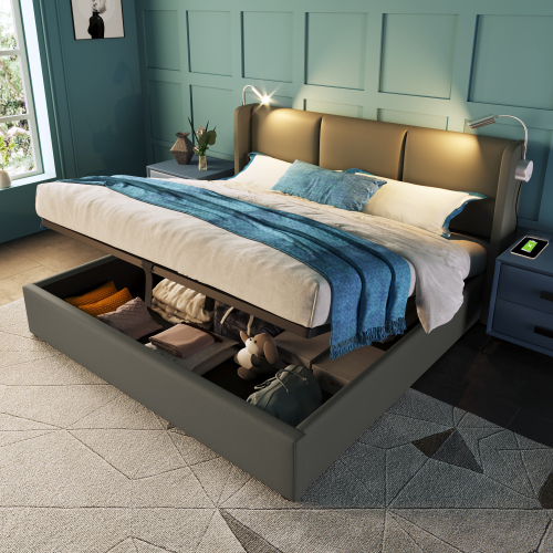 Hydraulisches Doppelbett aus PU-Material-OKWISH