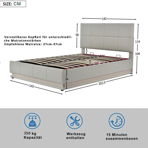 Höhenverstellbares gepolstertes Doppelbett-OKWISH