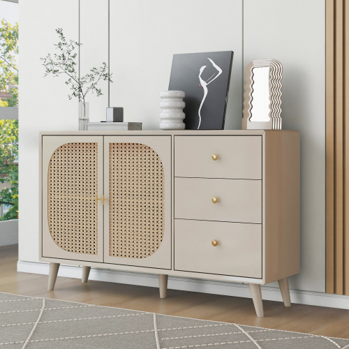 Esszimmer Wohnzimmer Sideboard Kommode Stehschrank Aufnahme Sideboard TV-Tisch mit Türen und Schubladen Sideboard mit großem Stauraum Offwhite Creme Breite 120 cm