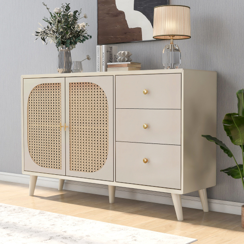Esszimmer Wohnzimmer Sideboard Kommode Stehschrank Aufnahme Sideboard TV-Tisch mit Türen und Schubladen Sideboard mit großem Stauraum Offwhite Creme Breite 120 cm