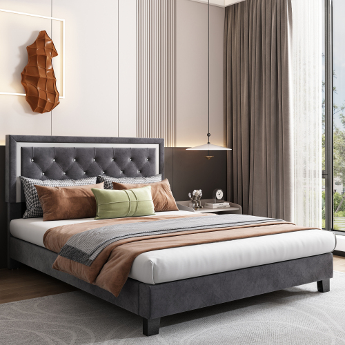 Holzlatten tragen das gepolsterte Bett-OKWISH
