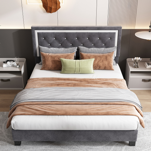 Holzlatten tragen das gepolsterte Bett-OKWISH