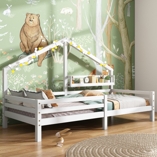 Hausbett Kinderbett mit Ablageregal Kaminform