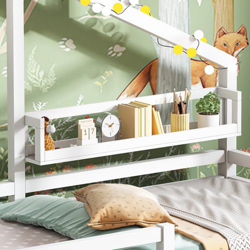 Hausbett Kinderbett mit Ablageregal Kaminform