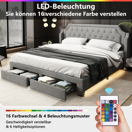 Holzlatten tragen das gepolsterte Bett-OKWISH