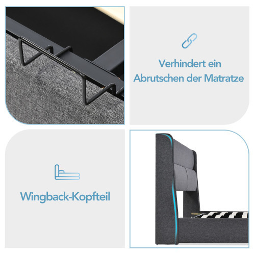 Gepolstertes Doppelbett mit verstellbarer Kopfstütze-OKWISH