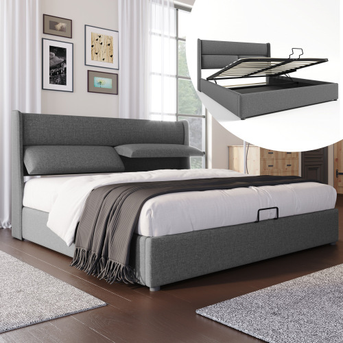 Gepolstertes Doppelbett mit verstellbarer Kopfstütze-OKWISH