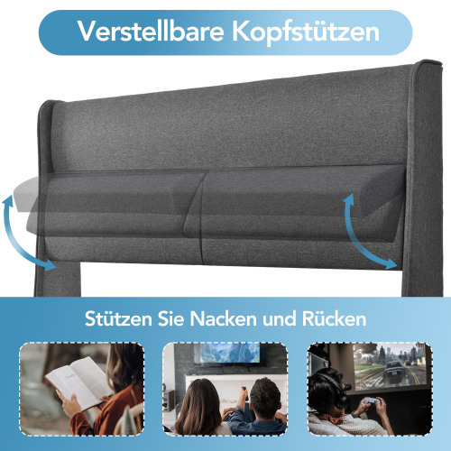 Gepolstertes Doppelbett mit verstellbarer Kopfstütze-OKWISH