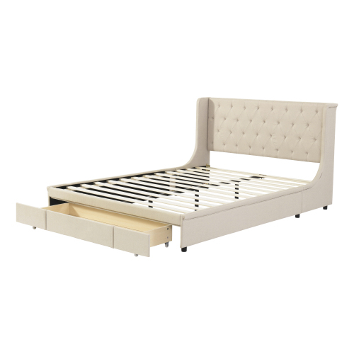 Doppelbett mit Rückenlehne und großen Schubladen-OKWISH