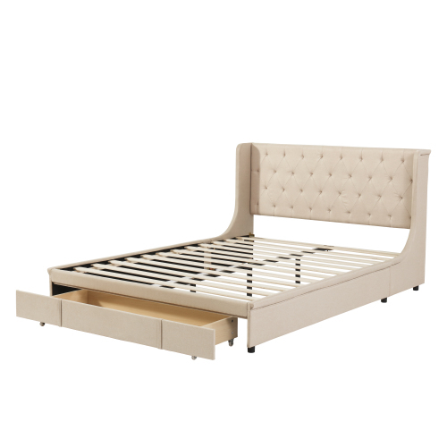 Doppelbett mit Rückenlehne und großen Schubladen-OKWISH