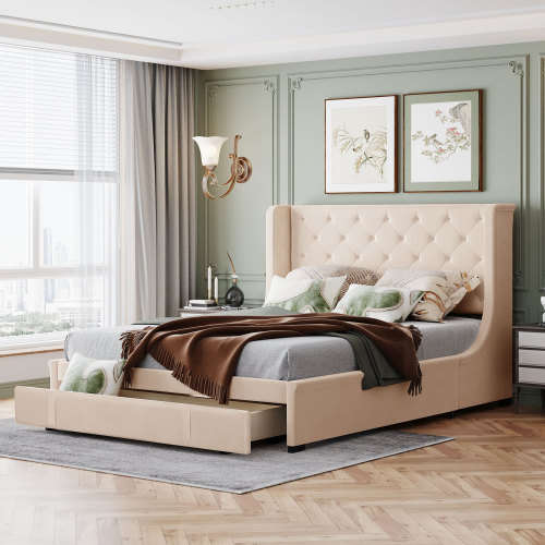 Doppelbett mit Rückenlehne und großen Schubladen-OKWISH