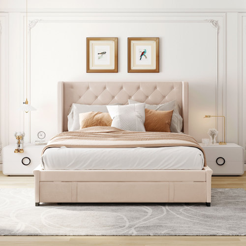 Doppelbett mit Rückenlehne und großen Schubladen-OKWISH