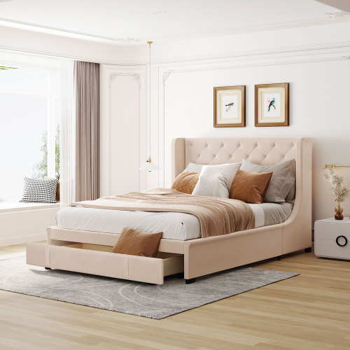 Doppelbett mit Rückenlehne und großen Schubladen-OKWISH