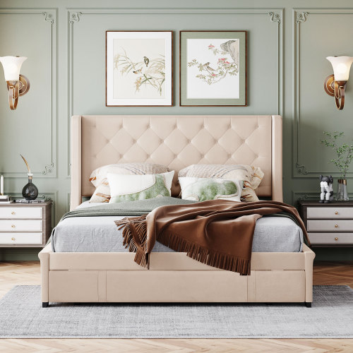 Doppelbett mit Rückenlehne und großen Schubladen-OKWISH