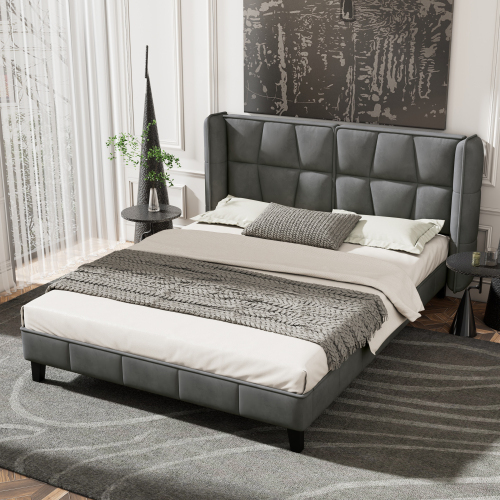 Polsterbett mit Lattenrost und Kopfteil, Jugendbett, Holzlattenunterstützung, Einfache Montage, Samt