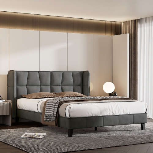 Polsterbett mit Lattenrost und Kopfteil, Jugendbett, Holzlattenunterstützung, Einfache Montage, Samt