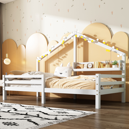 Hausbett Kinderbett mit Ablageregal Kaminform