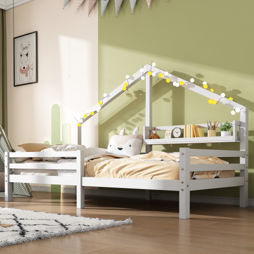 Hausbett Kinderbett mit Ablageregal Kaminform