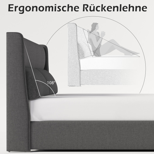 Gepolstertes Doppelbett mit verstellbarer Kopfstütze-OKWISH