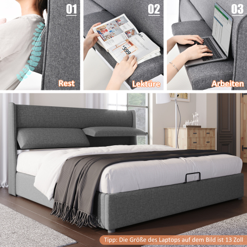 Gepolstertes Doppelbett mit verstellbarer Kopfstütze-OKWISH