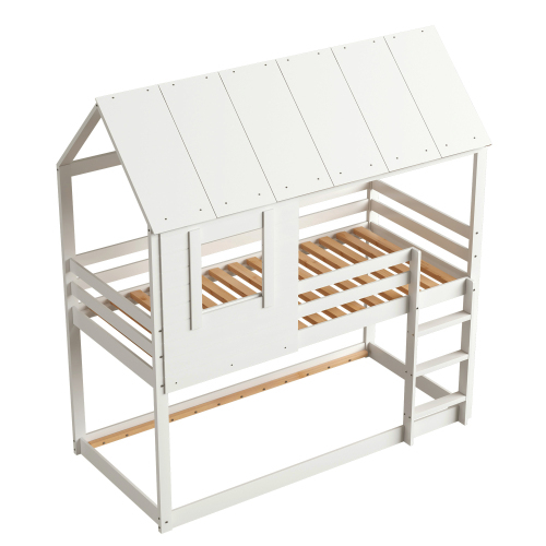 Kinderbett Holz Etagenbett 90 X 200 cm, Kinder hausbett mit Dach, Leiter und Lattenrost