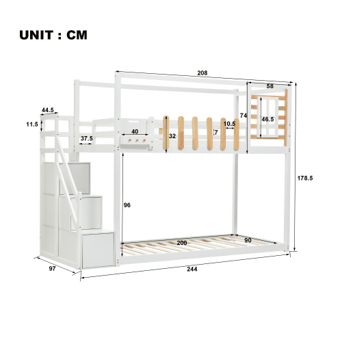 Etagenbett mit Fenstern und Regalkästen-OKWISH