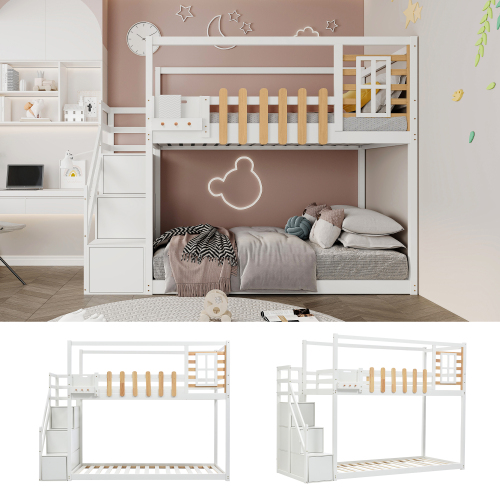 Etagenbett mit Fenstern und Regalkästen-OKWISH