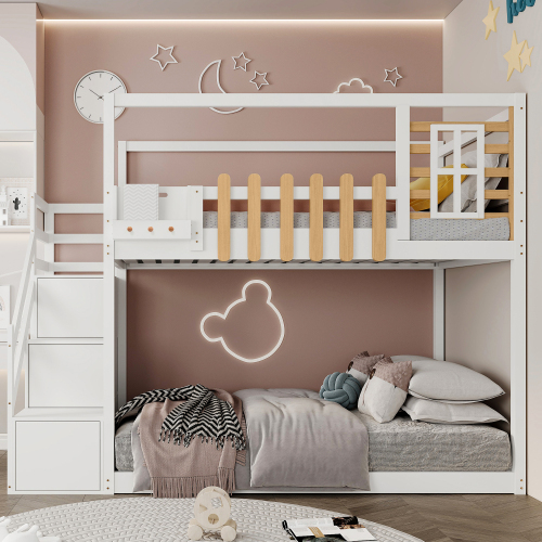 Etagenbett mit Fenstern und Regalkästen-OKWISH