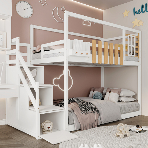 Etagenbett mit Fenstern und Regalkästen-OKWISH