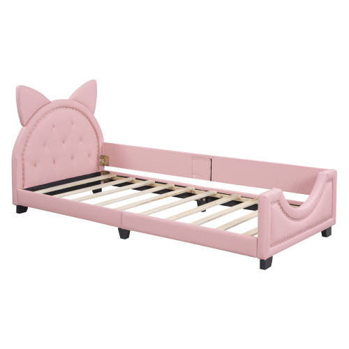 90 x 200 Einzelbett, Kinderbett, Form von Karton-Ohren, mit Holz Lattenroste und Rückenlehne